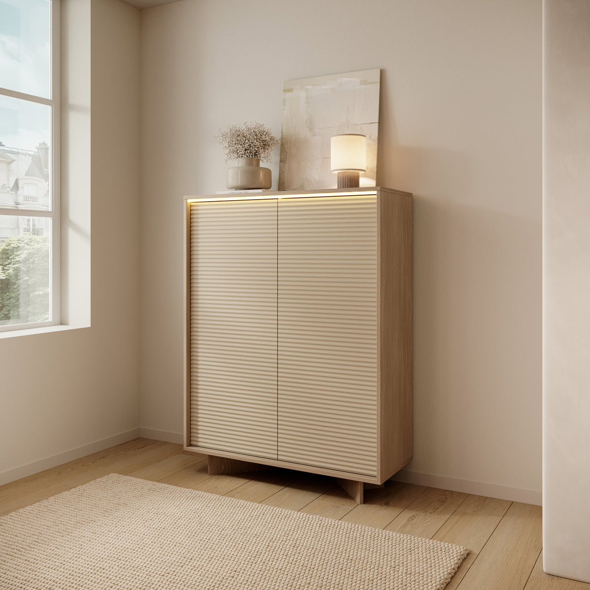 Commode deux portes Semi avec éclairage LED 104 cm bolivar naturel/cappuccino