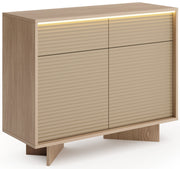 Commode deux portes Semi avec deux tiroirs et éclairage LED 104 cm bolivar naturel/cappuccino