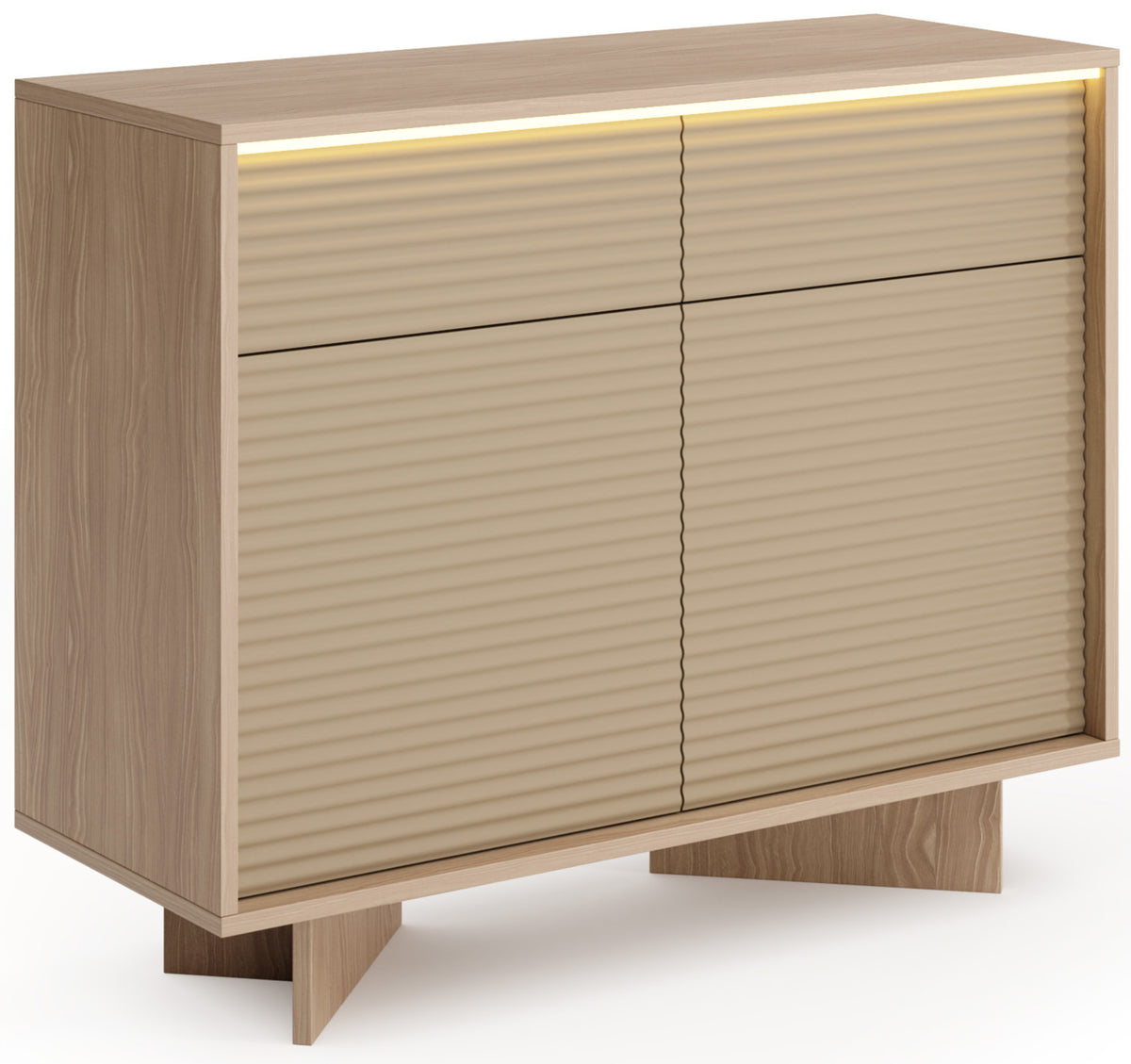 Commode deux portes Semi avec deux tiroirs et éclairage LED 104 cm bolivar naturel/cappuccino