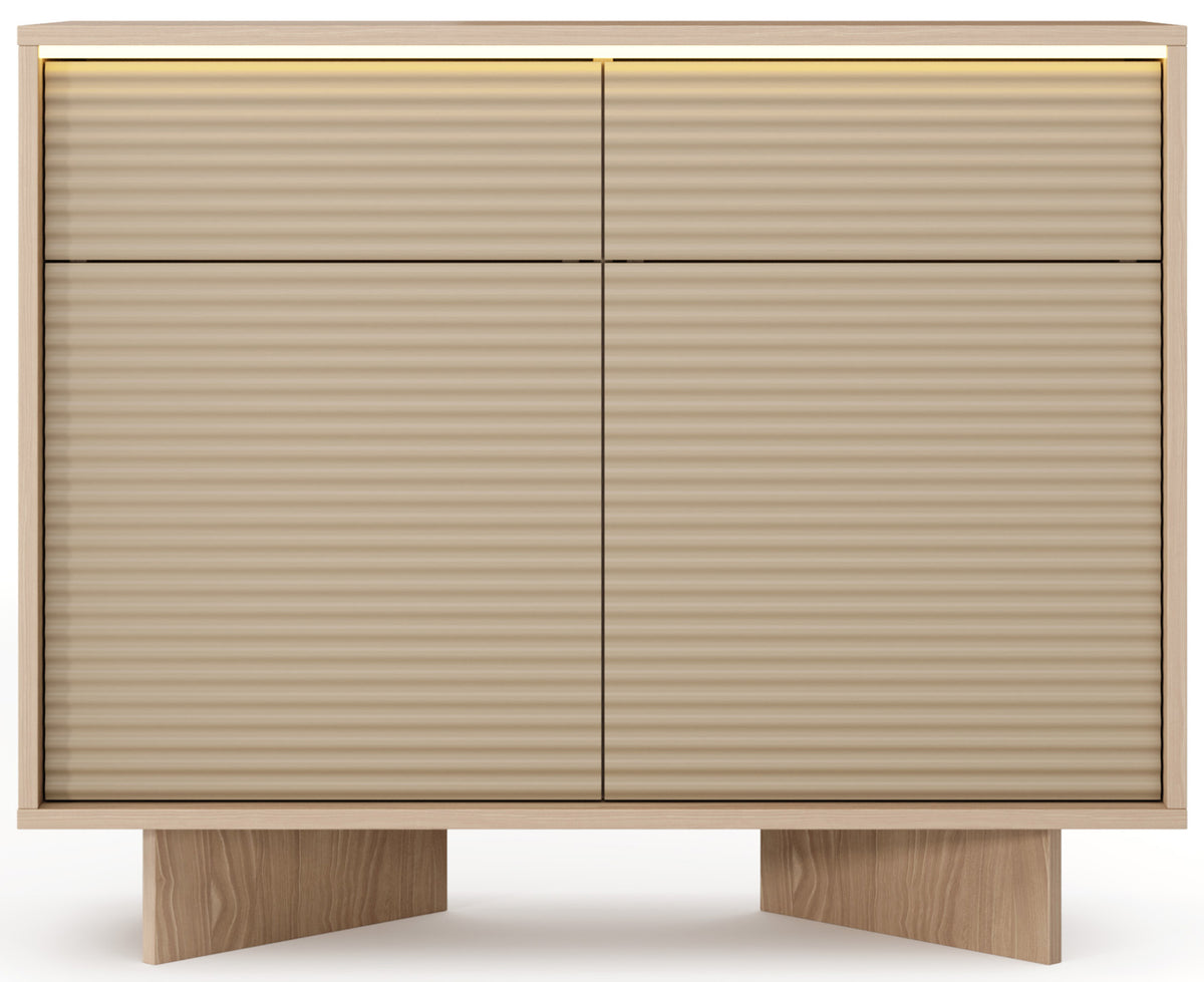 Commode deux portes Semi avec deux tiroirs et éclairage LED 104 cm bolivar naturel/cappuccino