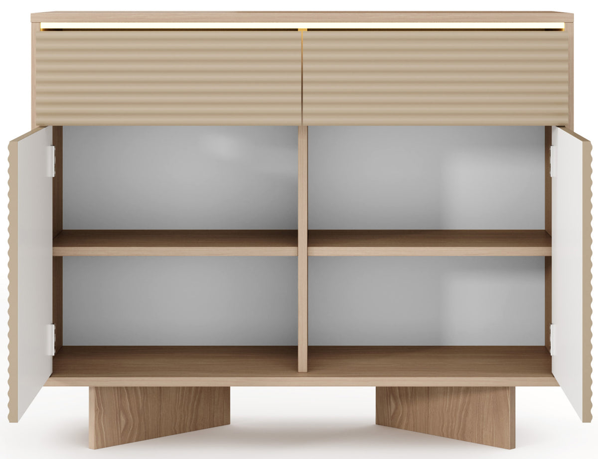 Commode deux portes Semi avec deux tiroirs et éclairage LED 104 cm bolivar naturel/cappuccino