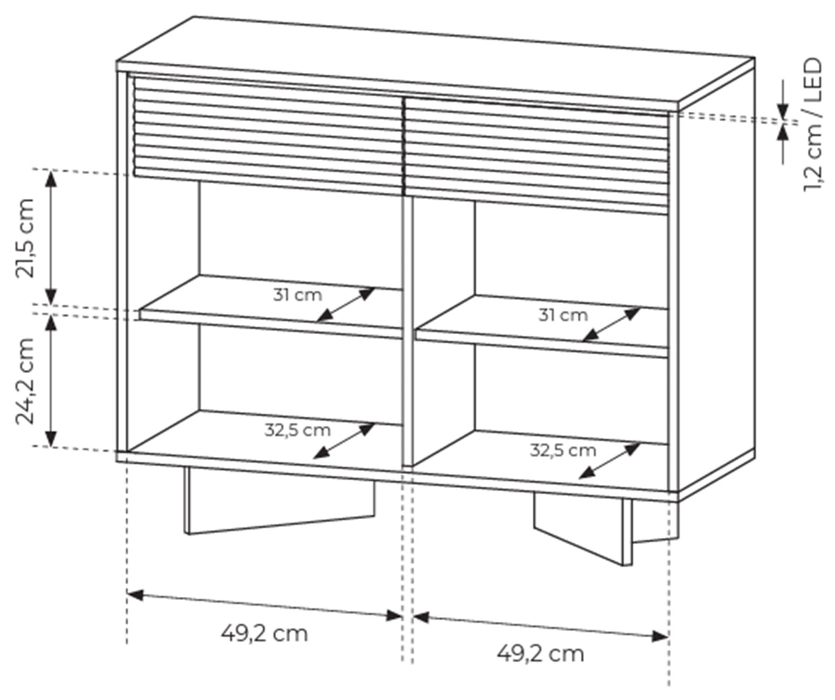 Commode deux portes Semi avec deux tiroirs et éclairage LED 104 cm bolivar naturel/cappuccino
