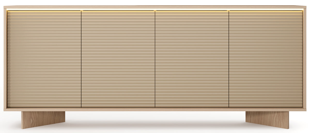 Vier­türige Kommode Semi mit LED-Beleuchtung 204 cm Bolivar Natur/Cappuccino