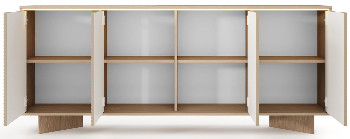 Vier­türige Kommode Semi mit LED-Beleuchtung 204 cm Bolivar Natur/Cappuccino
