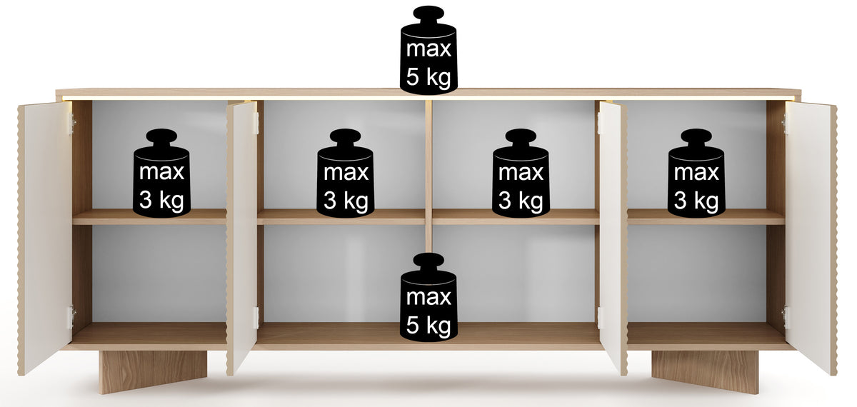 Vier­türige Kommode Semi mit LED-Beleuchtung 204 cm Bolivar Natur/Cappuccino