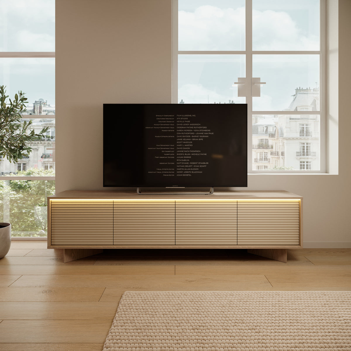 Viertrügiger TV-Schrank Semi mit LED-Beleuchtung 204 cm Bolivar Natur/Cappuccino