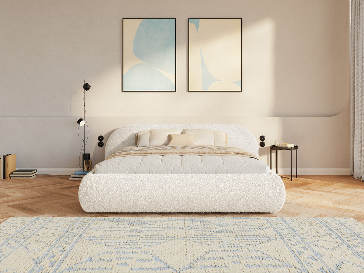 Polsterbett 140x200 cm Shels Low cremefarbenes Bouclé