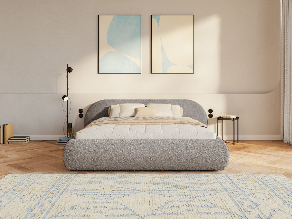 Lit tapissé 140x200 cm Shels Low boucle gris beige