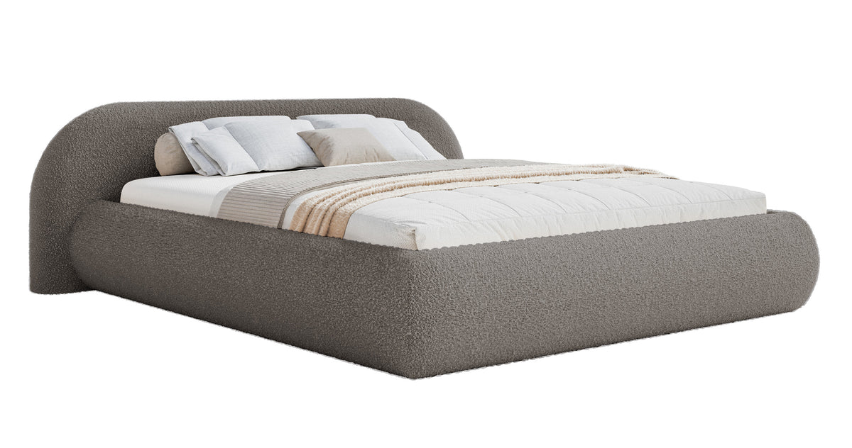 Polsterbett 180x200 cm Shels Low mit Stauraum, Metallrahmen, braunes Bouclé