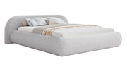 Lit tapissé 160x200 cm Shels Low avec rangement, cadre métallique, bouclé gris clair