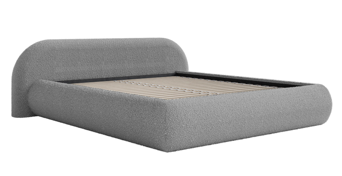 Gepolstertes Bett 160x200 cm Shels Low in grauem Bouclé