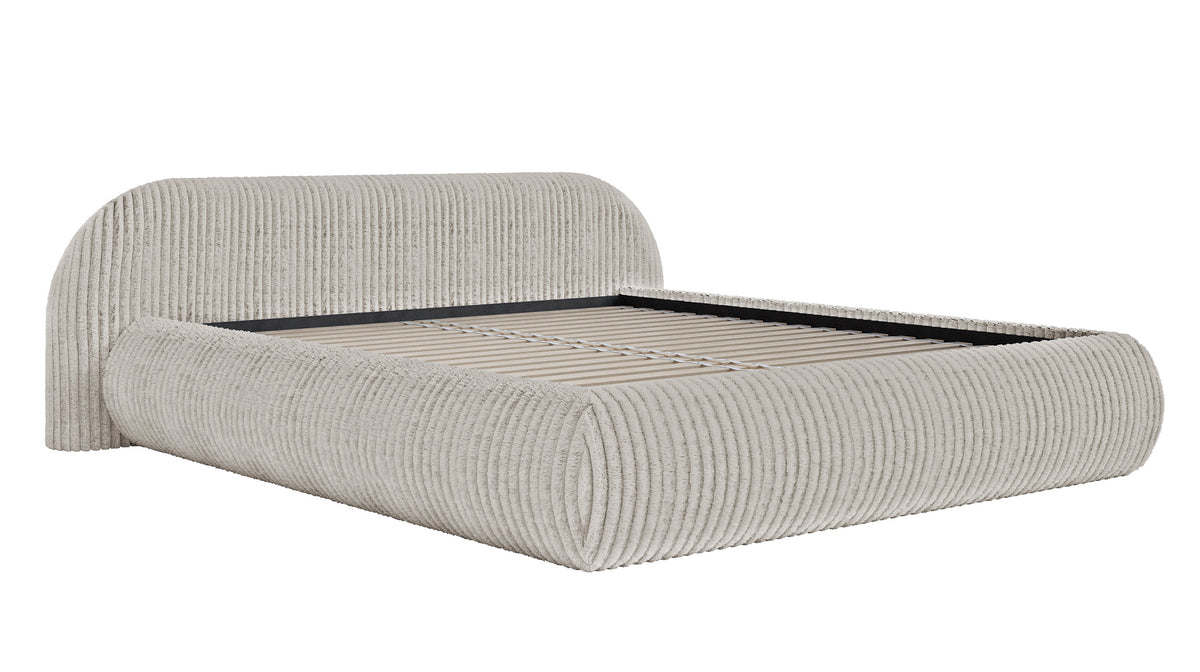 Lit tapissé 180x200 cm Shels Low en velours côtelé épais gris beige