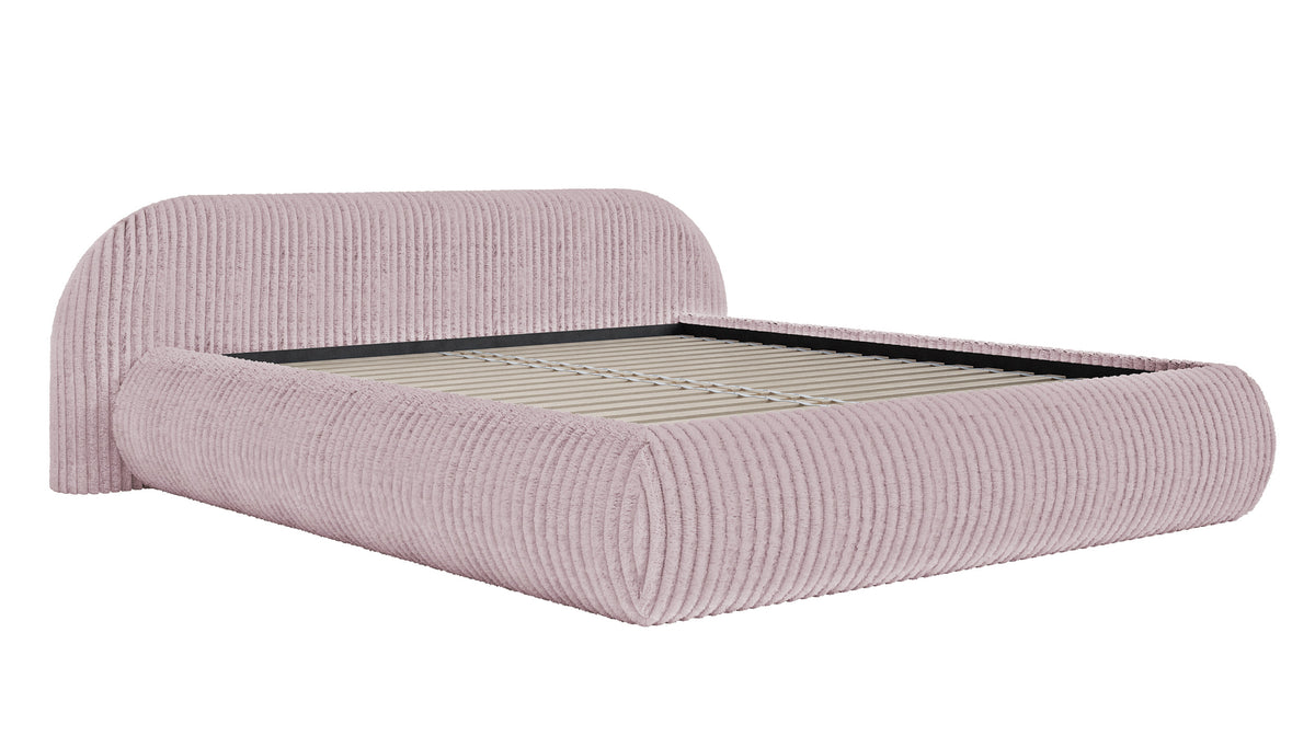 Lit tapissé 180x200 cm Shels Low rose en velours côtelé épais