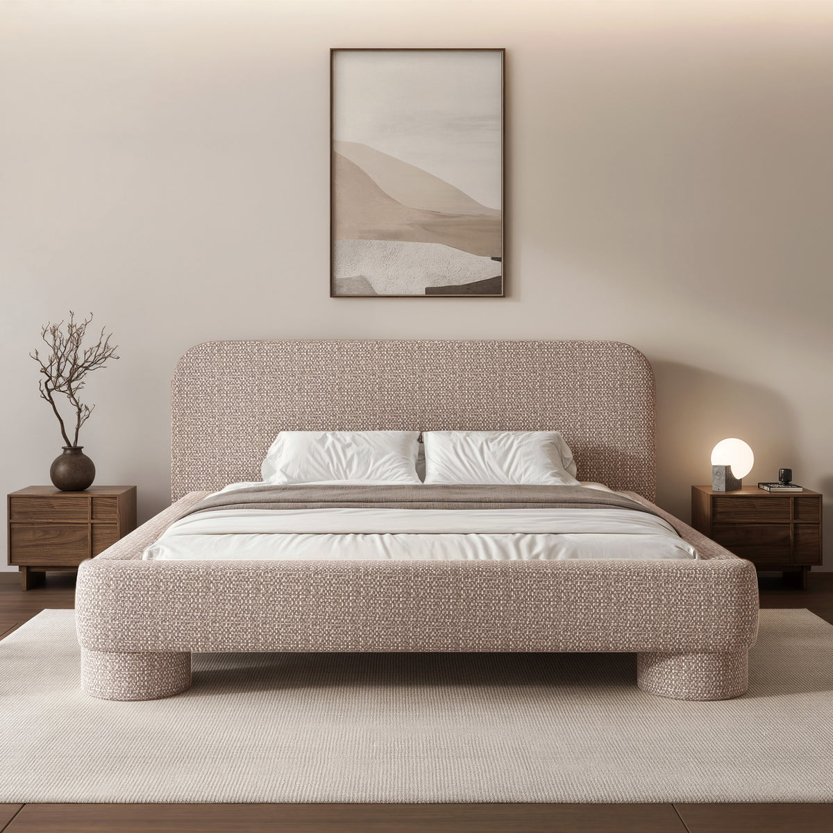 Polsterbett 180x200 cm Fredo mit Stauraum, beige Chenille