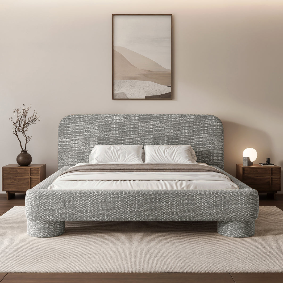 Gepolstertes Bett 160x200 cm Fredo mit Stauraum, grauer Chenille-Stoff