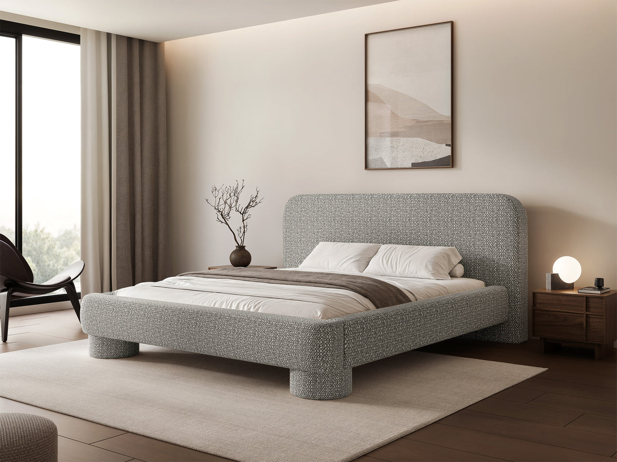 Gepolstertes Bett 160x200 cm Fredo mit Stauraum, grauer Chenille-Stoff