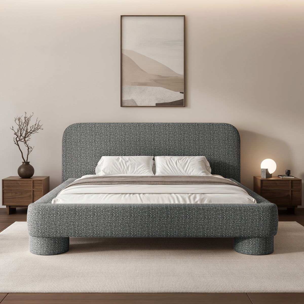Lit tapissé 180x200 cm Fredo avec rangement, tissage gris foncé