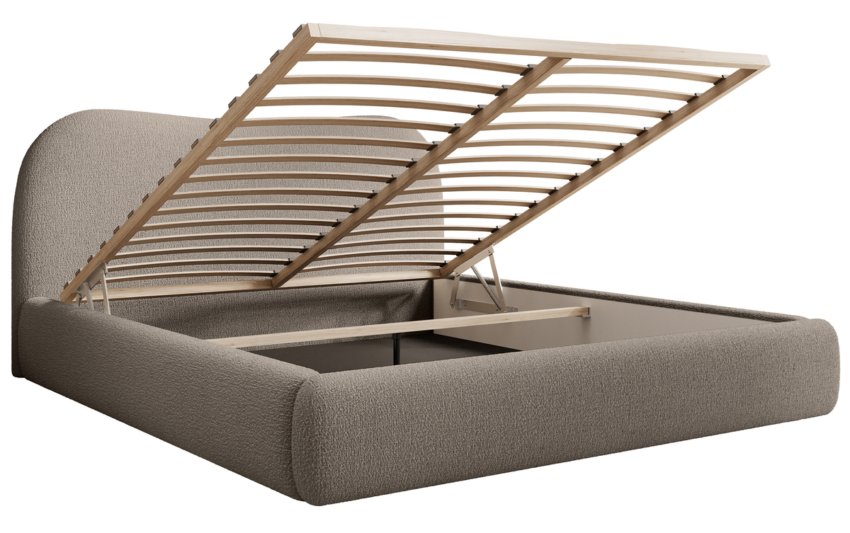 Lit tapissé Simsalo 160x200 cm avec rangement boucle beige foncé