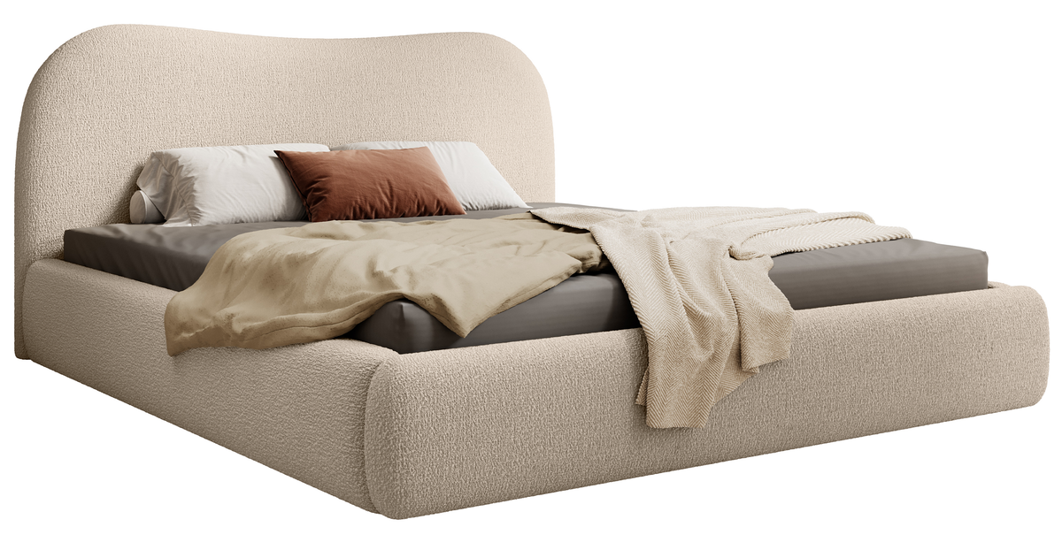 Lit tapissé Simsalo 180x200 cm avec rangement beige bouclé