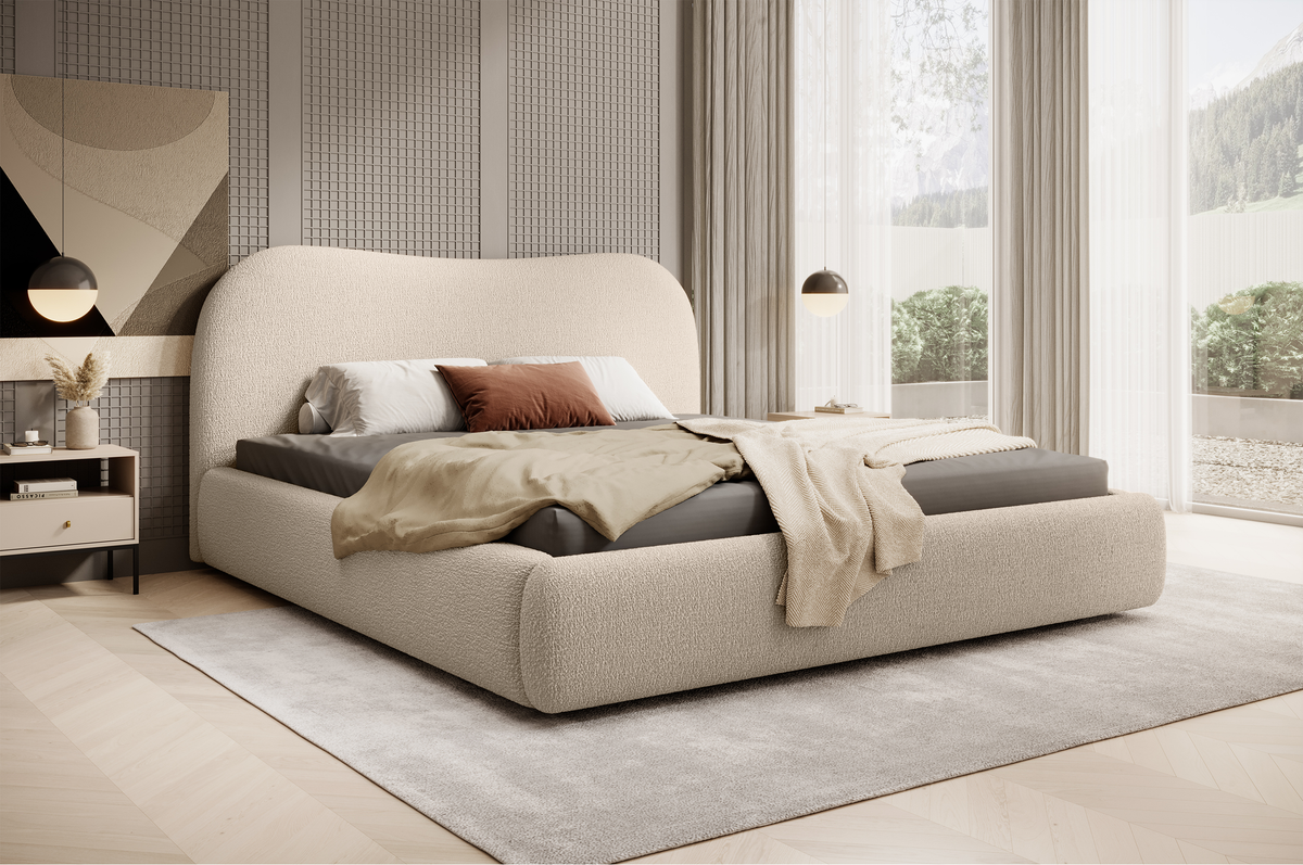 Polstermbett Simsalo 140x200 cm mit Stauraum, beige Bouclé