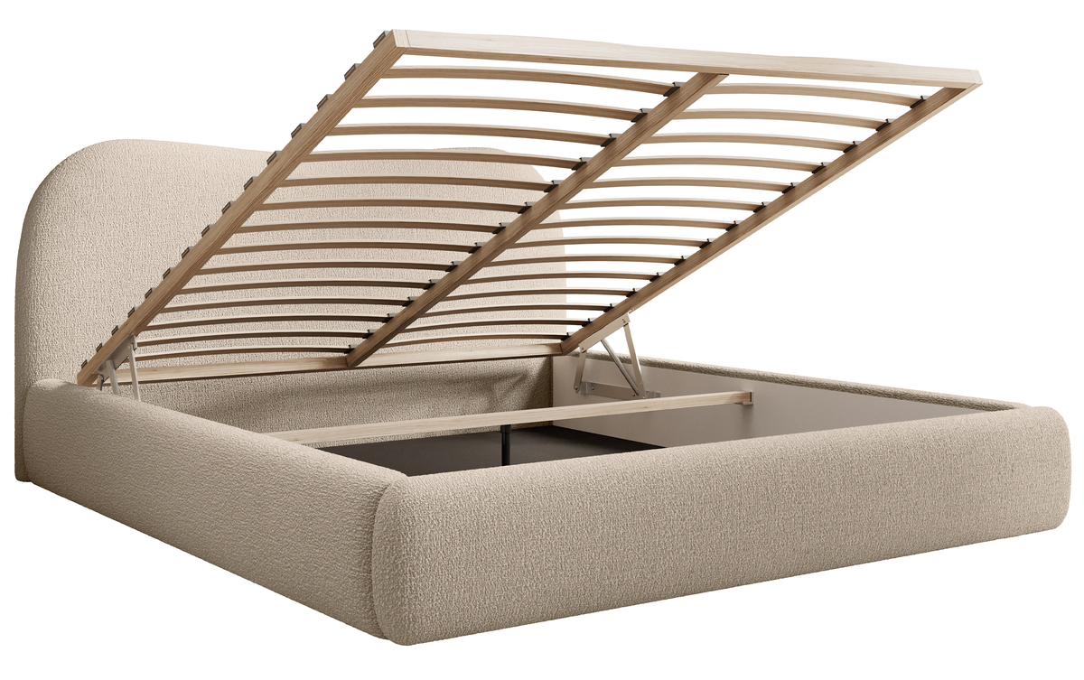 Polsterbett Simsalo 180x200 cm mit Stauraum, beige Bouclé
