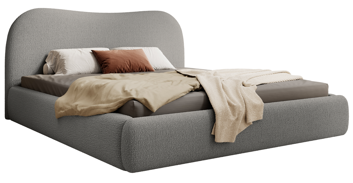 Lit tapissé Simsalo 140x200 cm avec rangement, boucle gris foncé