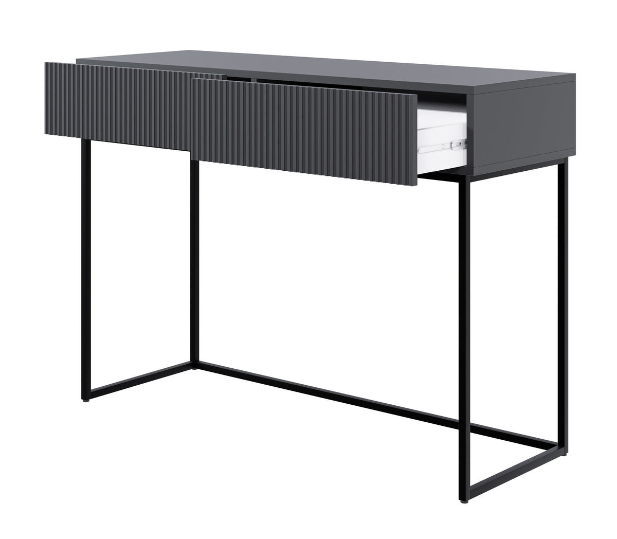 Toilette Veldio avec façade fraisée et deux tiroirs 110 cm Noir avec pieds noirs
