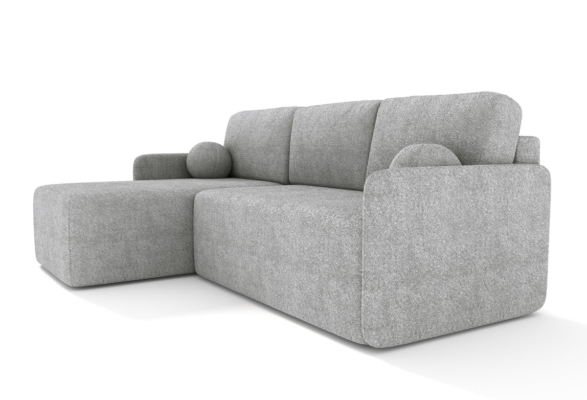 Canapé d'angle convertible Bloom en boucle gris avec rangement, réversible