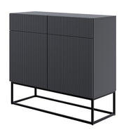 Commode 2 portes Veldio avec façade fraisée et 2 tiroirs 100 cm Noir avec pieds noirs