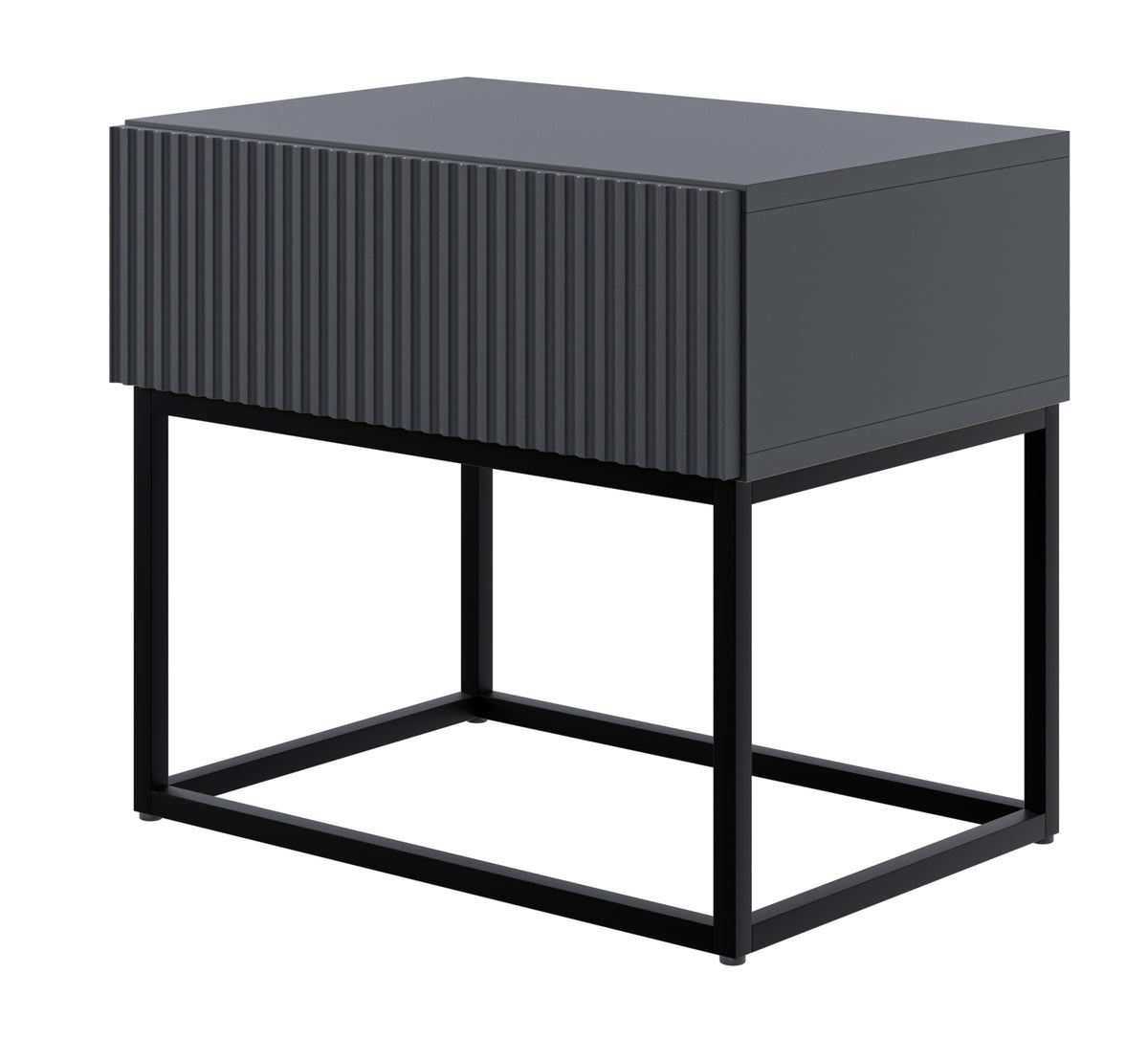 Table de chevet Veldio avec façade fraisée et tiroir 50 cm Noir avec pieds noirs
