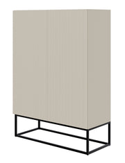 Commode 2 portes Veldio avec façade fraisée 90 cm Gris beige avec pieds noirs