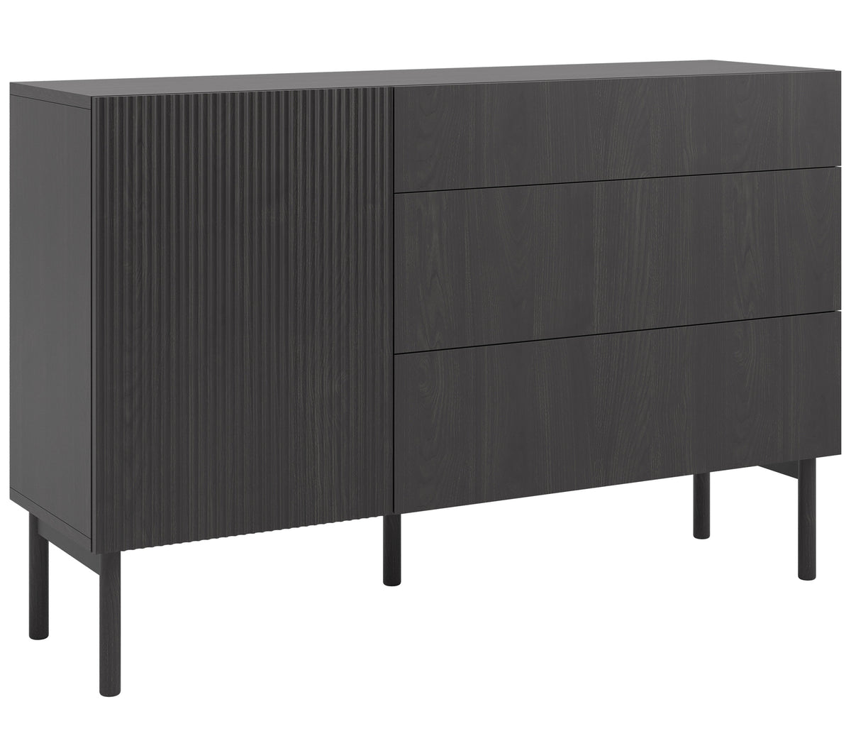 Commode 1 porte Nolie avec trois tiroirs 140 cm Frêne Portland Noir