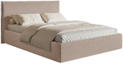 Lit tapissé 200x200 cm Softie Slim avec rangement, velours chenille beige foncé, cadre métallique