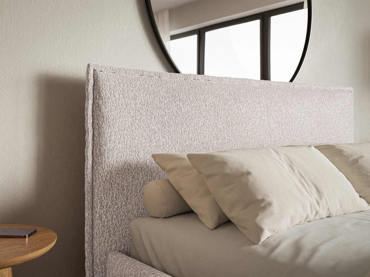 Lit tapissé 160x200 cm Softie Slim avec rangement beige en chenille cadre métallique