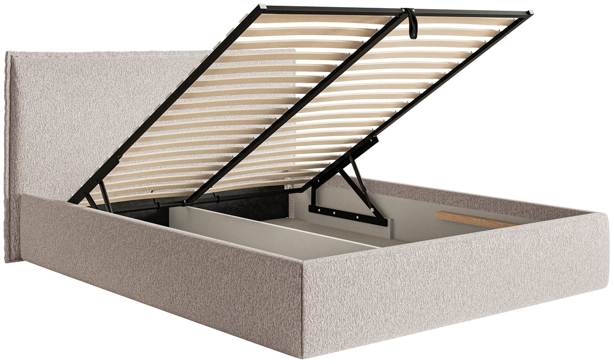Lit tapissé 160x200 cm Softie Slim avec rangement beige en chenille cadre métallique