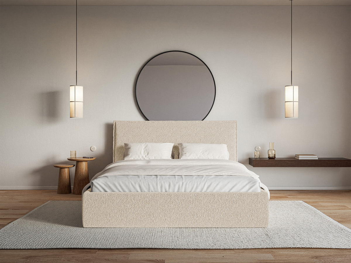 Lit tapissé 200x200 cm Softie Slim en chenille beige clair