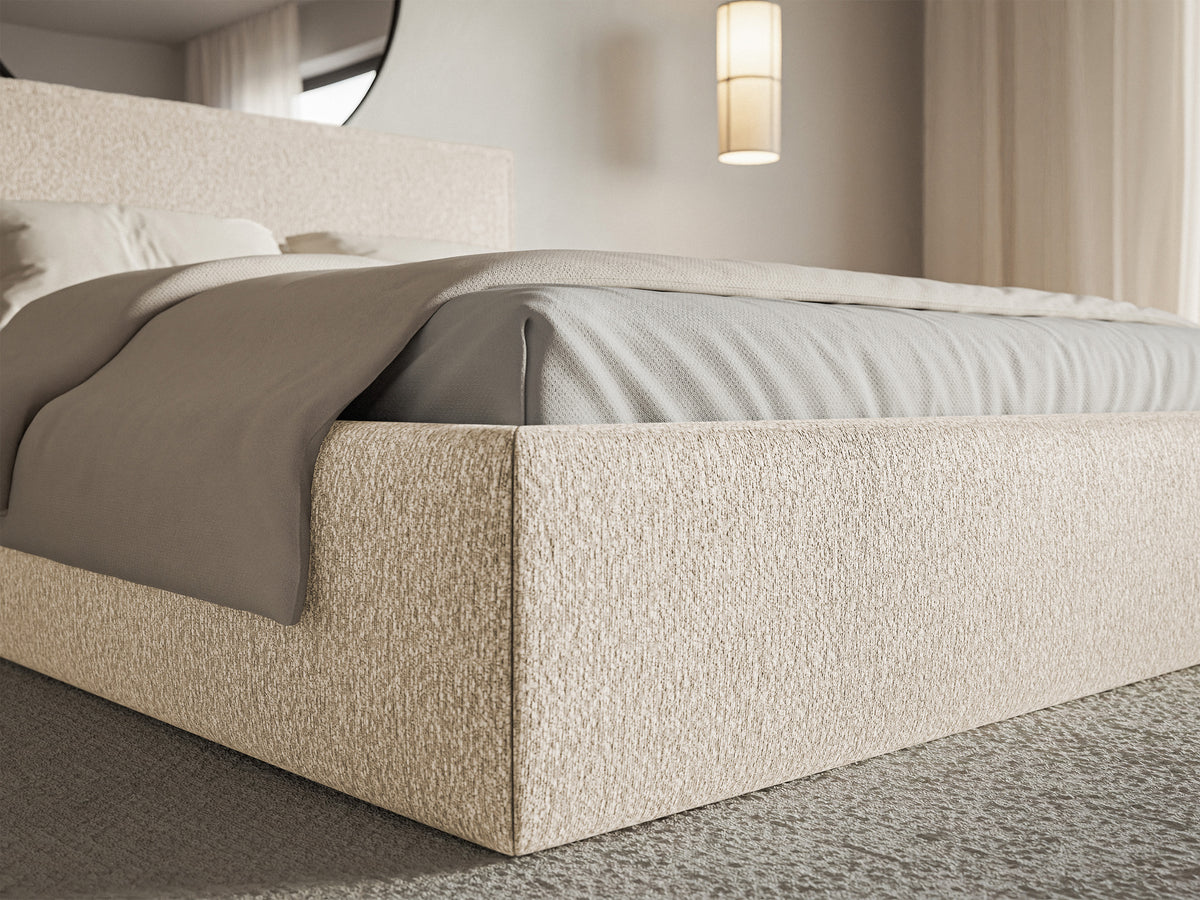 Lit tapissé 200x200 cm Softie Slim en chenille beige clair