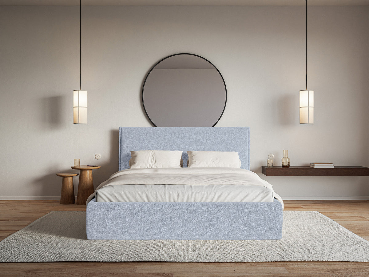 Polsterbett 180x200 cm Softie Slim hellblauer Chenillestoff