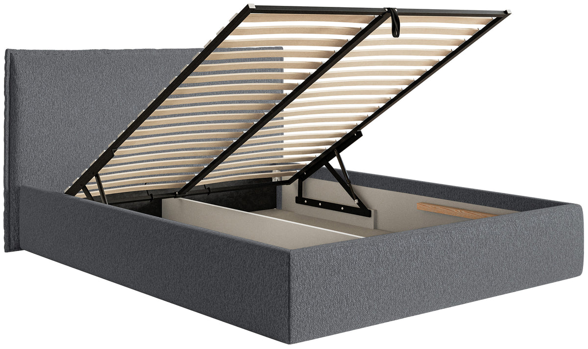 Gepolstertes Bett 180x200 cm Softie Slim mit Stauraum, graphitfarbener Chenille-Bezug, Metallrahmen