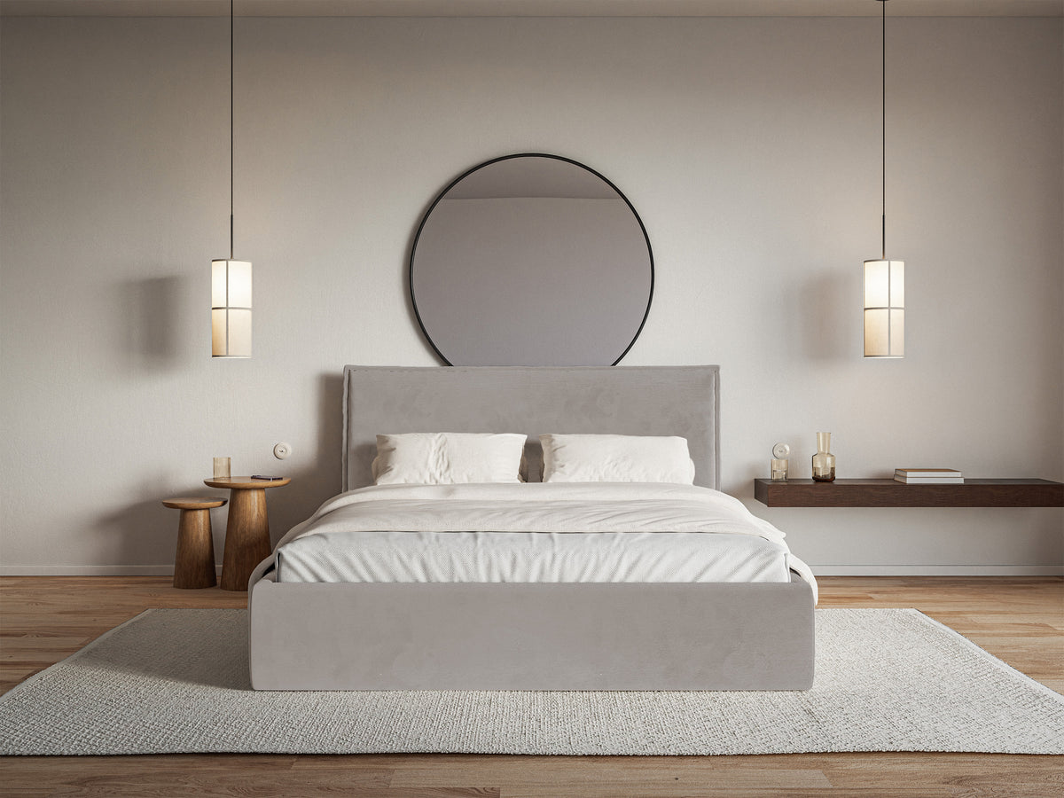 Polsterbett 140x200 cm Softie Slim, grau-brauner Velours, wasserabweisend