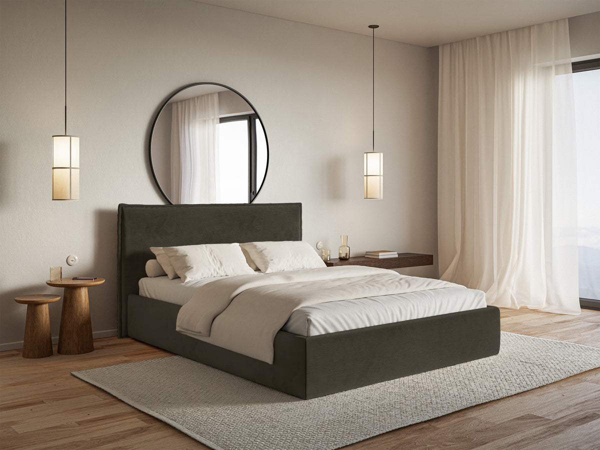 Lit tapissé 140x200 cm Softie Slim velours hydrofuge vert foncé