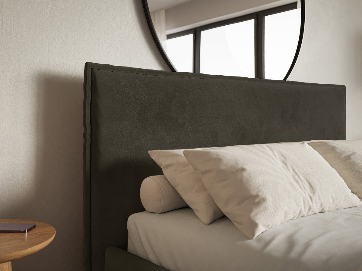 Lit tapissé 140x200 cm Softie Slim velours hydrofuge vert foncé
