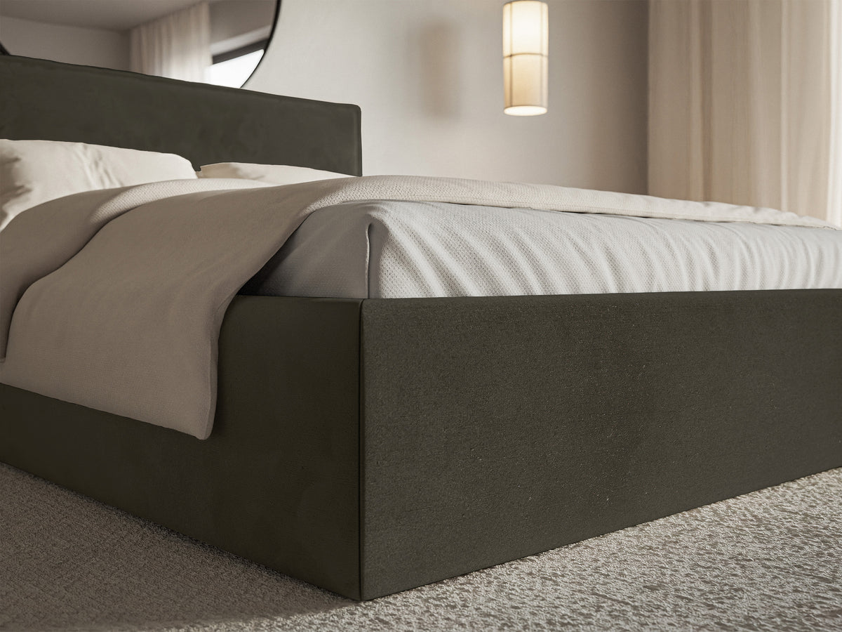 Lit tapissé 140x200 cm Softie Slim velours hydrofuge vert foncé