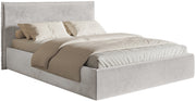 Polsterbett 140x200 cm Softie Slim mit Stauraum, hellgrauer hydrophober Samt, Metallrahmen