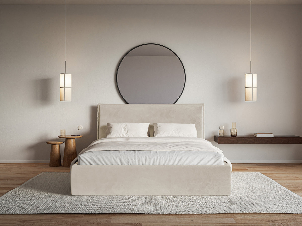 Polsterbett 180x200 cm Softie Slim beige, wasserabweisender Velours