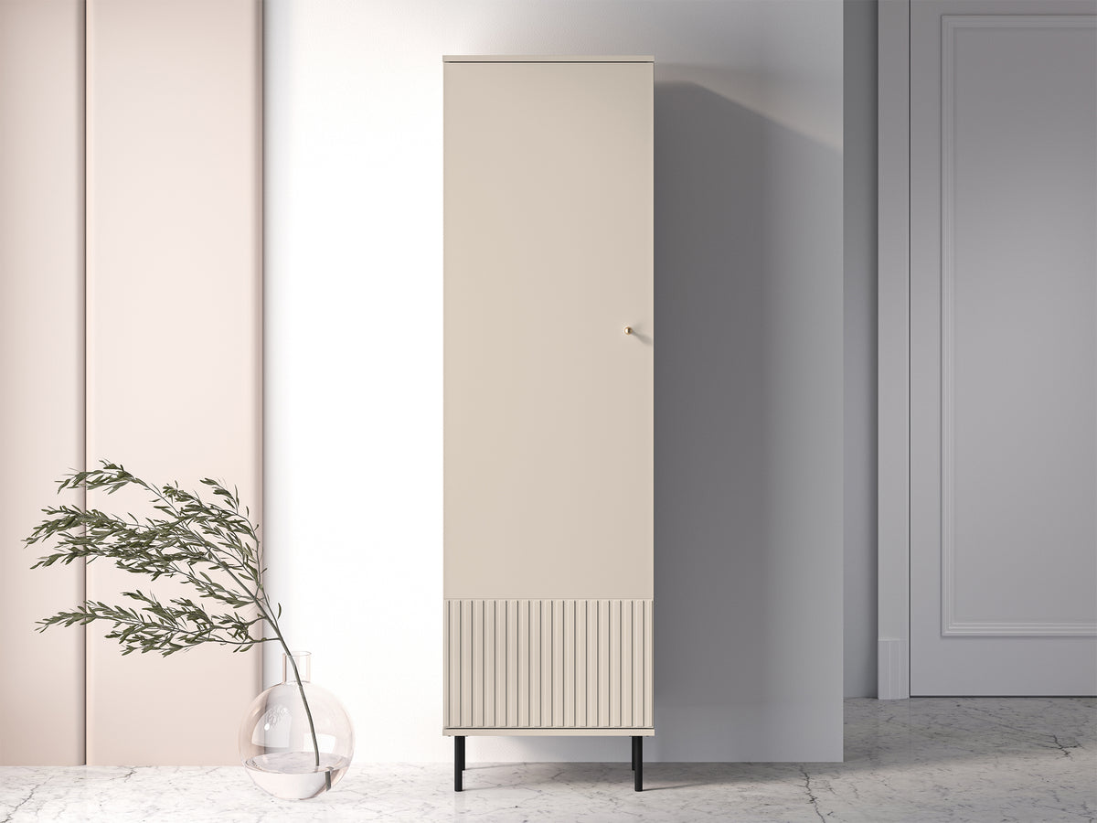 Armoire d'entrée Caletto 55 cm 1 porte avec lamelles décoratives beige