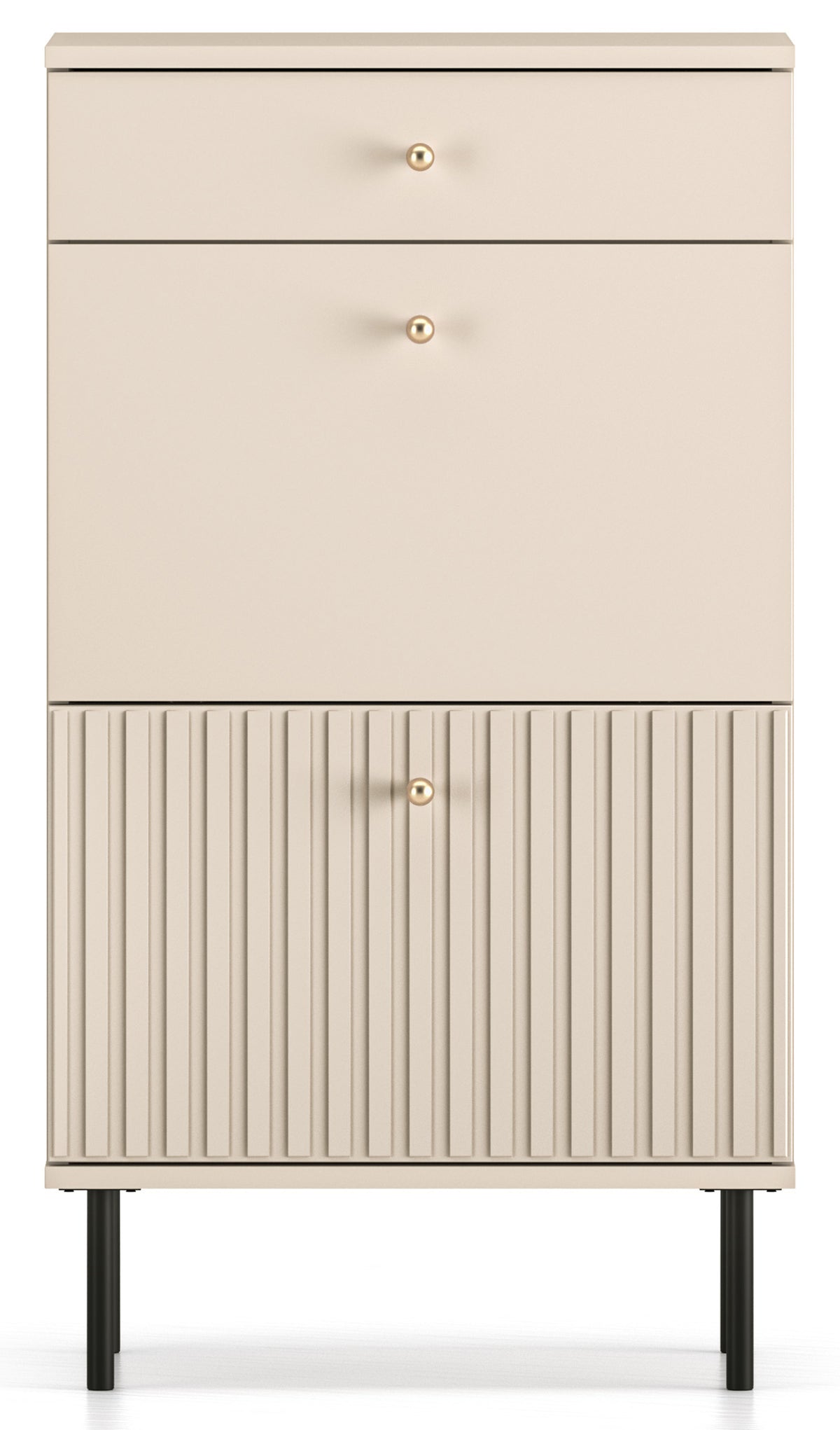 Meuble à chaussures Caletto 55 cm avec tiroir, lamelles décoratives beige