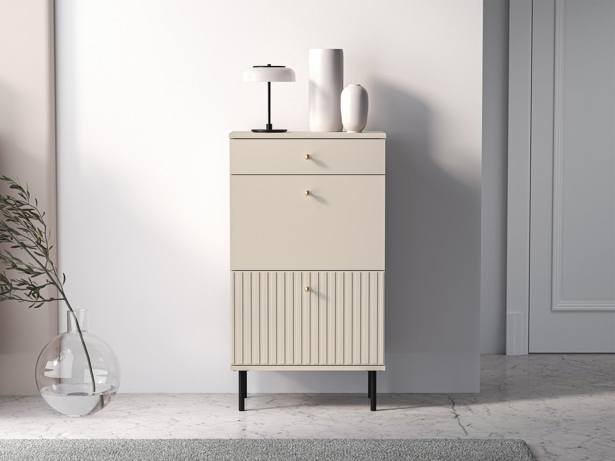 Meuble à chaussures Caletto 55 cm avec tiroir, lamelles décoratives beige