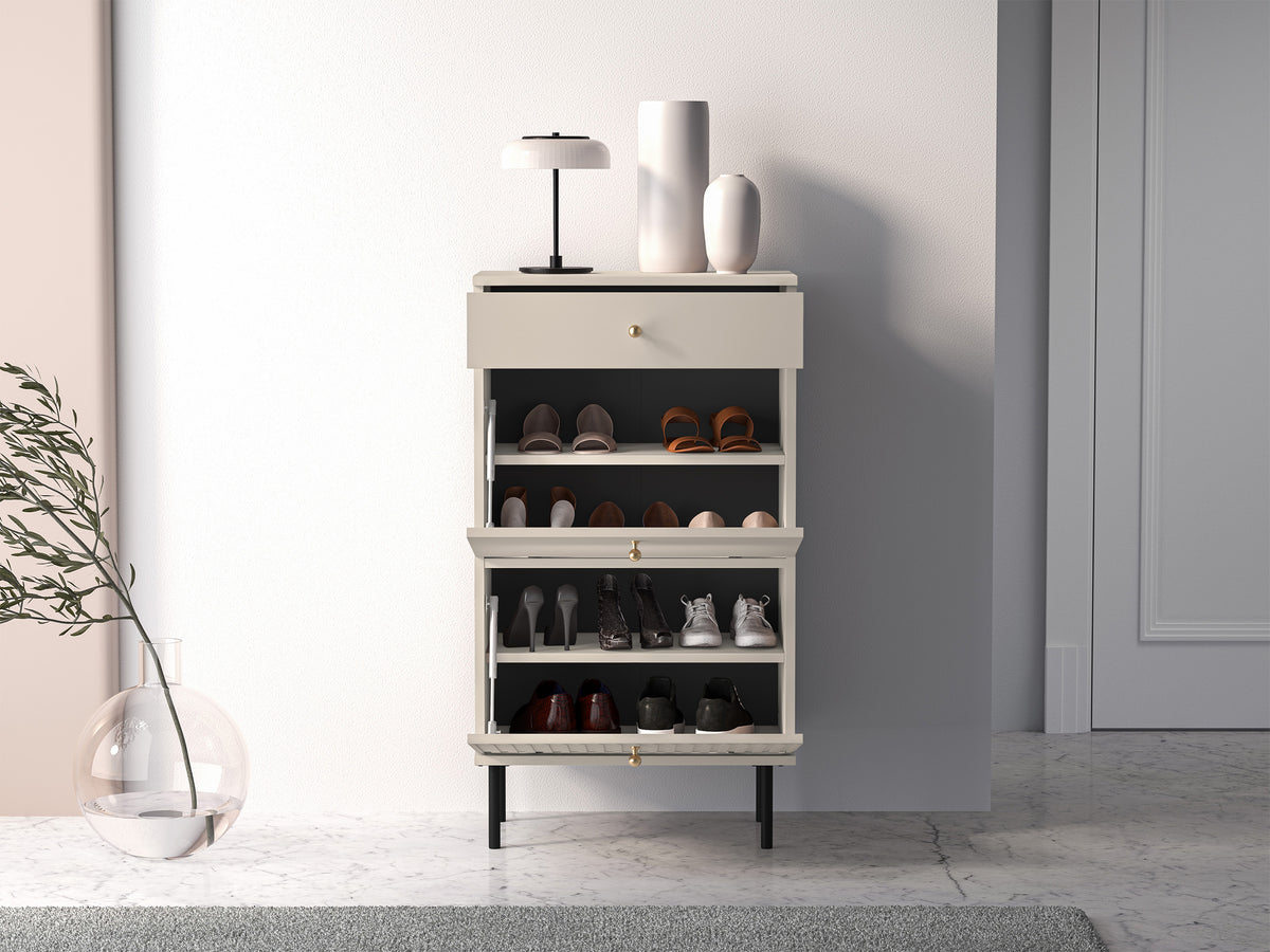 Meuble à chaussures Caletto 55 cm avec tiroir, lamelles décoratives beige