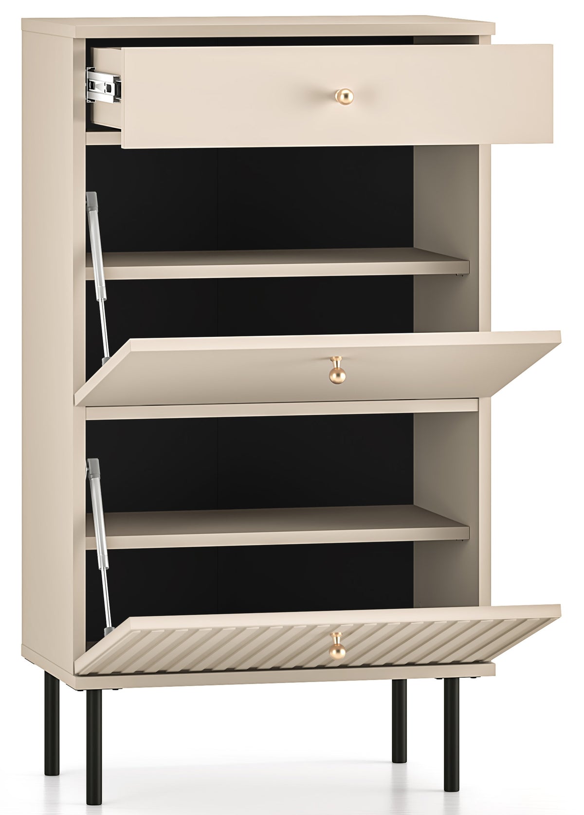 Meuble à chaussures Caletto 55 cm avec tiroir, lamelles décoratives beige